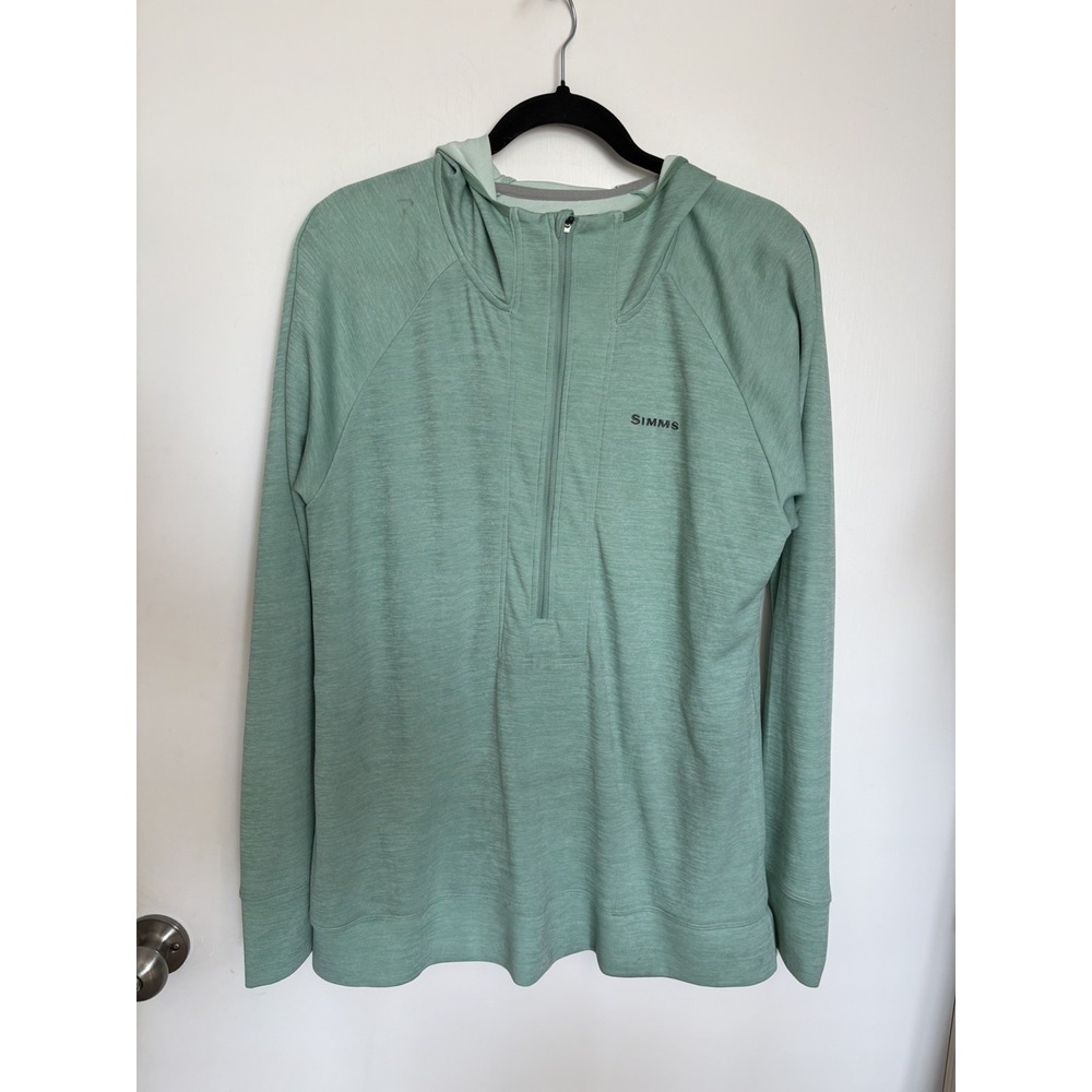 Simms Hoodie womens XL Green 1/2 Zip Pullover Insect Shield BugStopper Fishing